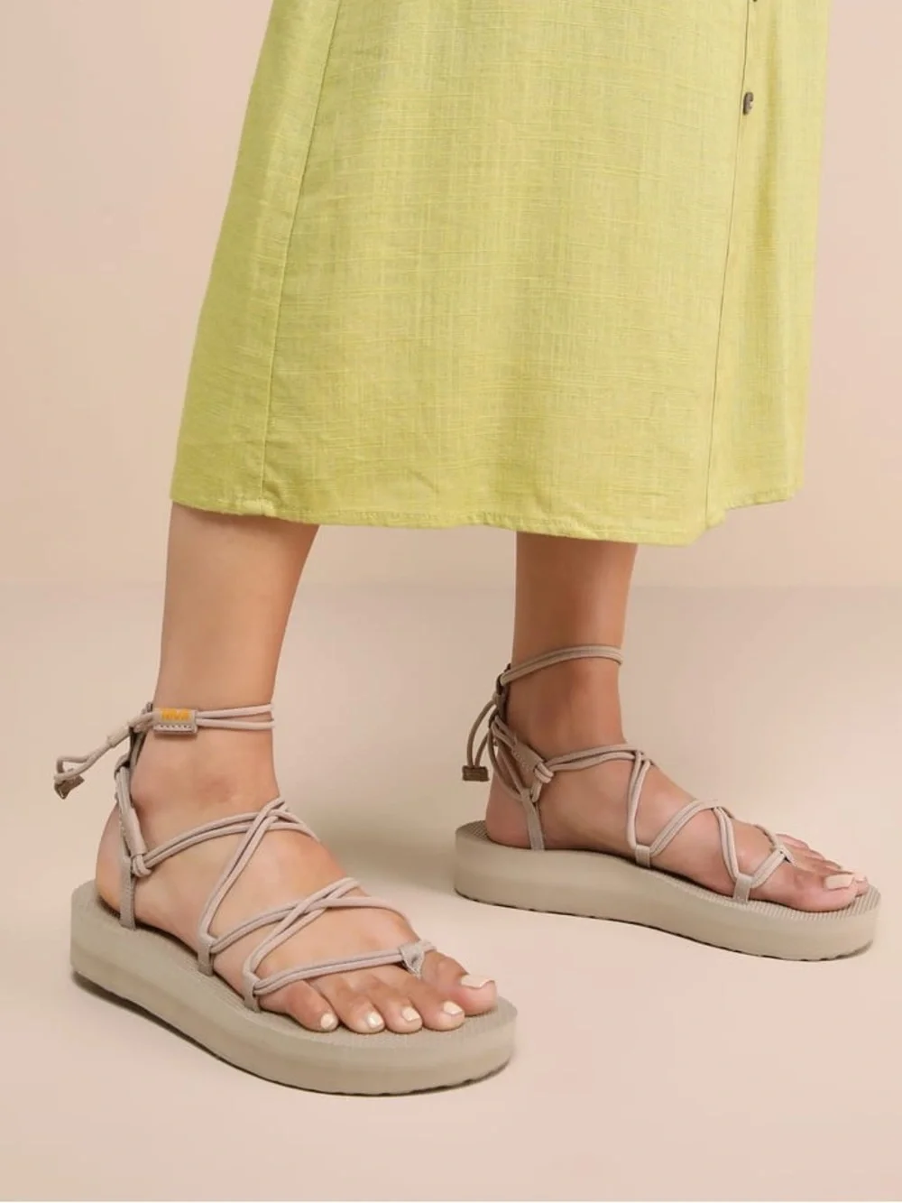 Teva Neutral Beige Lace-Up Platform Sandals for Women